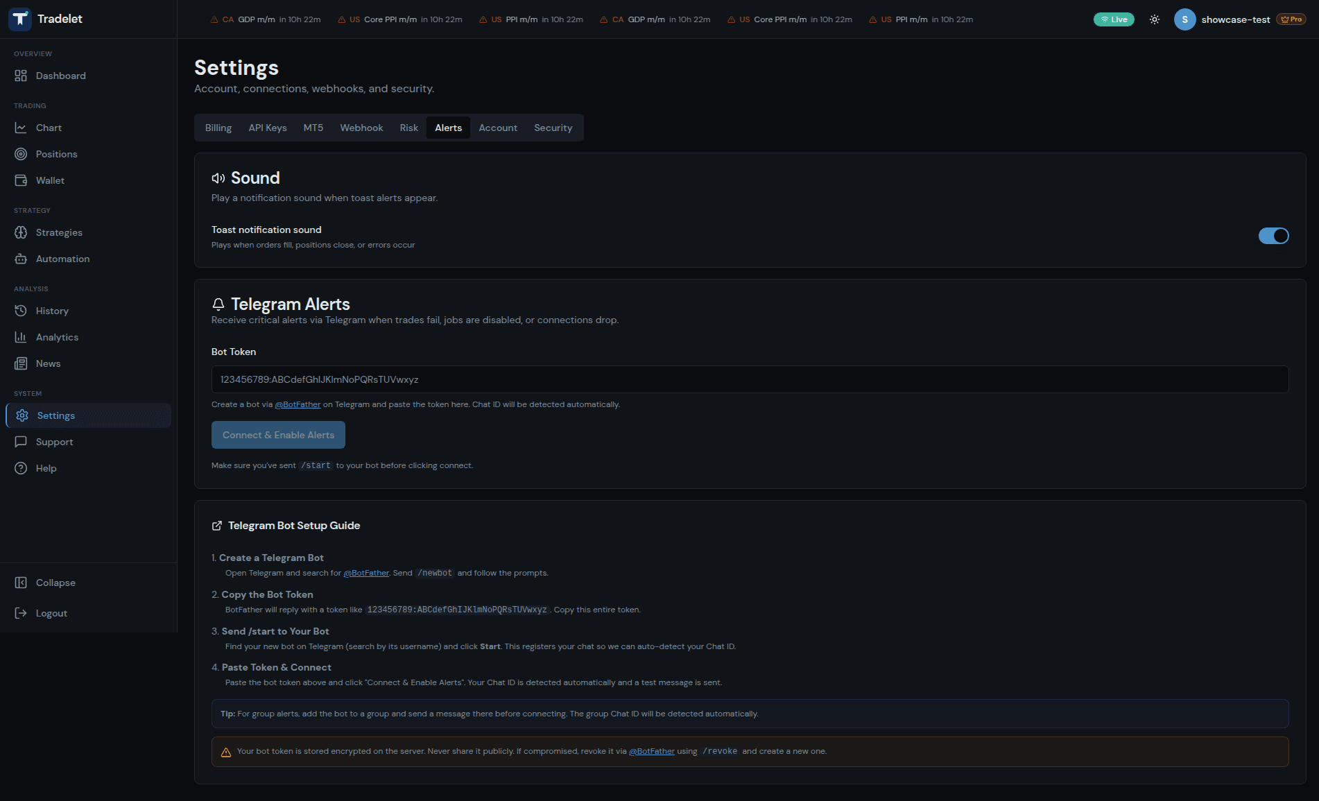 Telegram alerts with bot setup guide